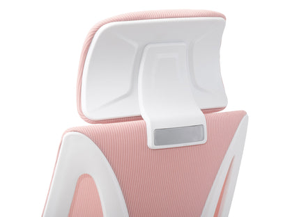 Pink high back office chair with ergonomic design, adjustable height, and cushioned seat for comfortable office use.