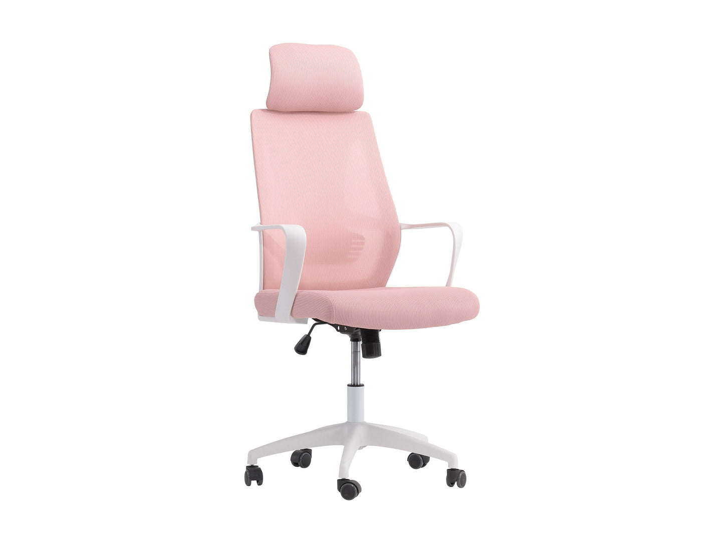 Pink high back office chair with ergonomic design, adjustable height, and cushioned seat for home or office use.