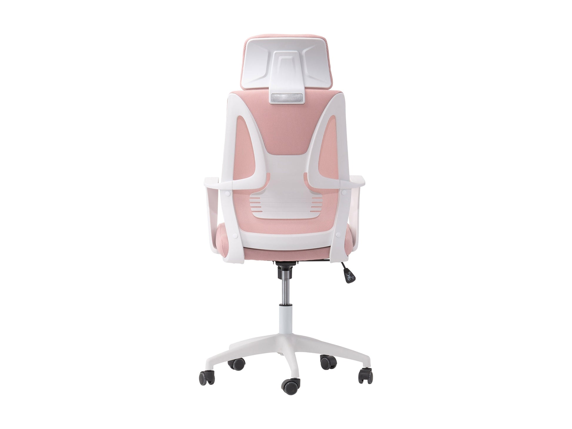 Pink high back office chair with ergonomic design, adjustable height, and cushioned seat for home or office use.