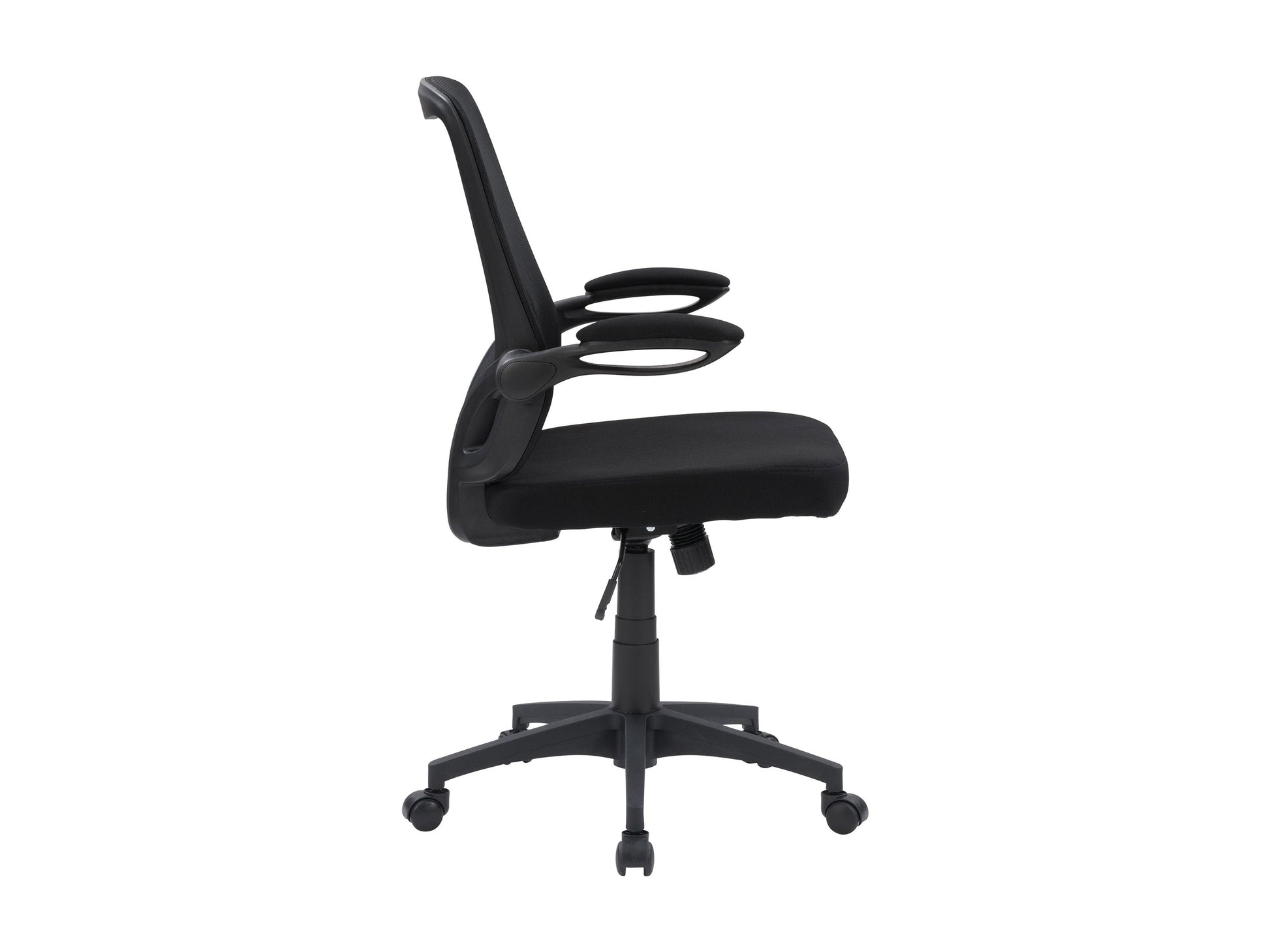 Black mesh office chair with ergonomic design, adjustable height, and lumbar support.