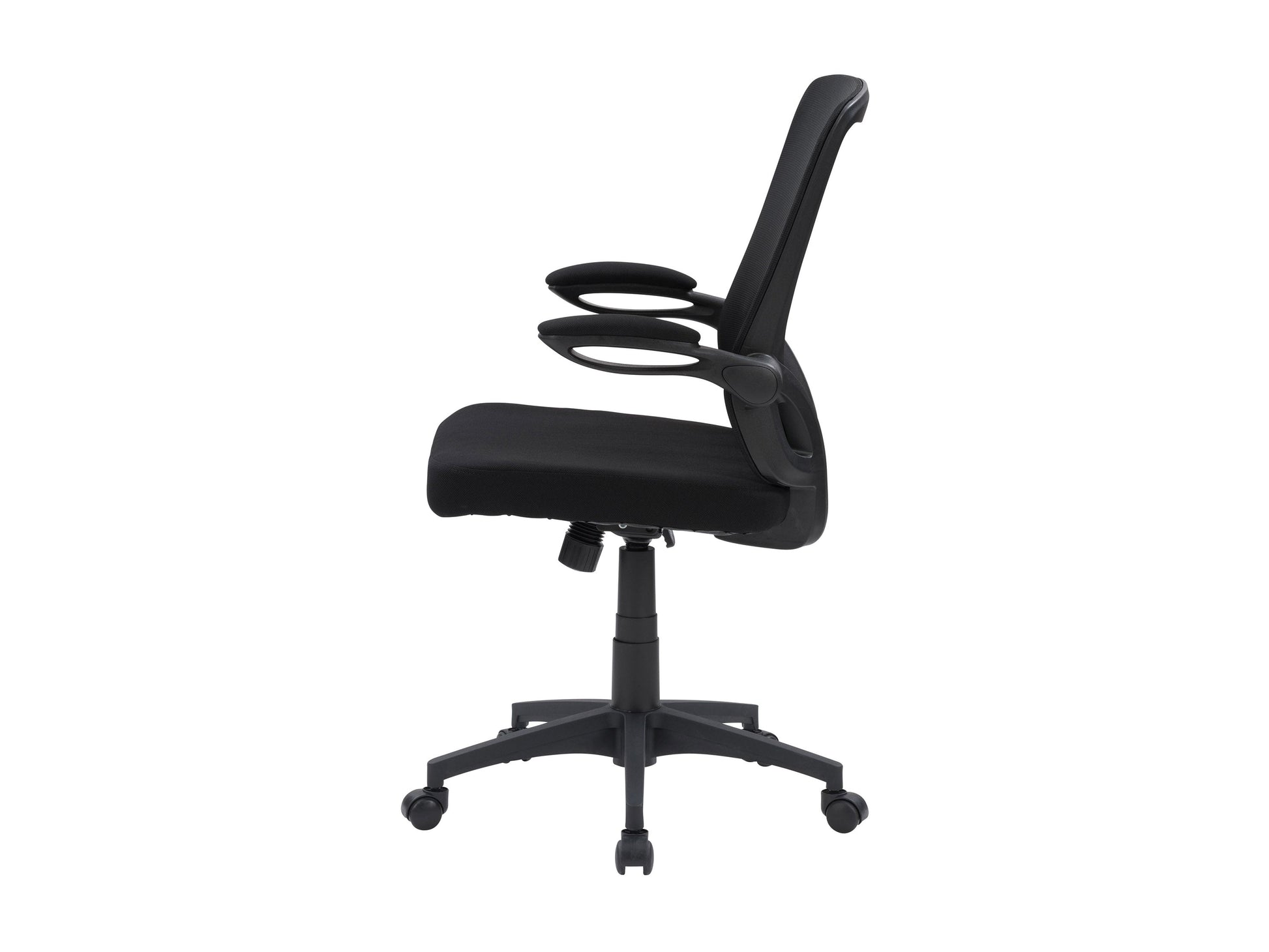 Black mesh office chair with ergonomic design, adjustable height, and lumbar support.