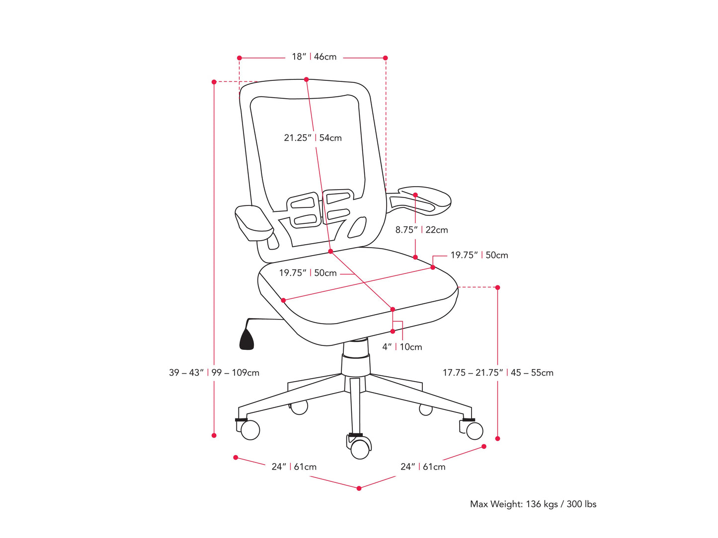 Red mesh office chair with ergonomic design, adjustable height, and lumbar support.