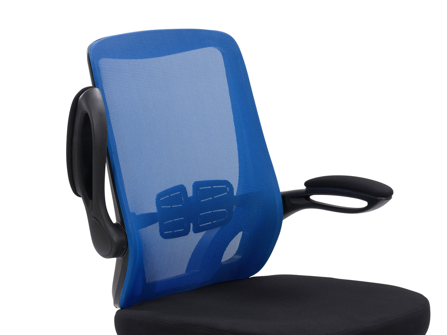 Blue mesh office chair with ergonomic design, adjustable height, and black base for modern home or office use.