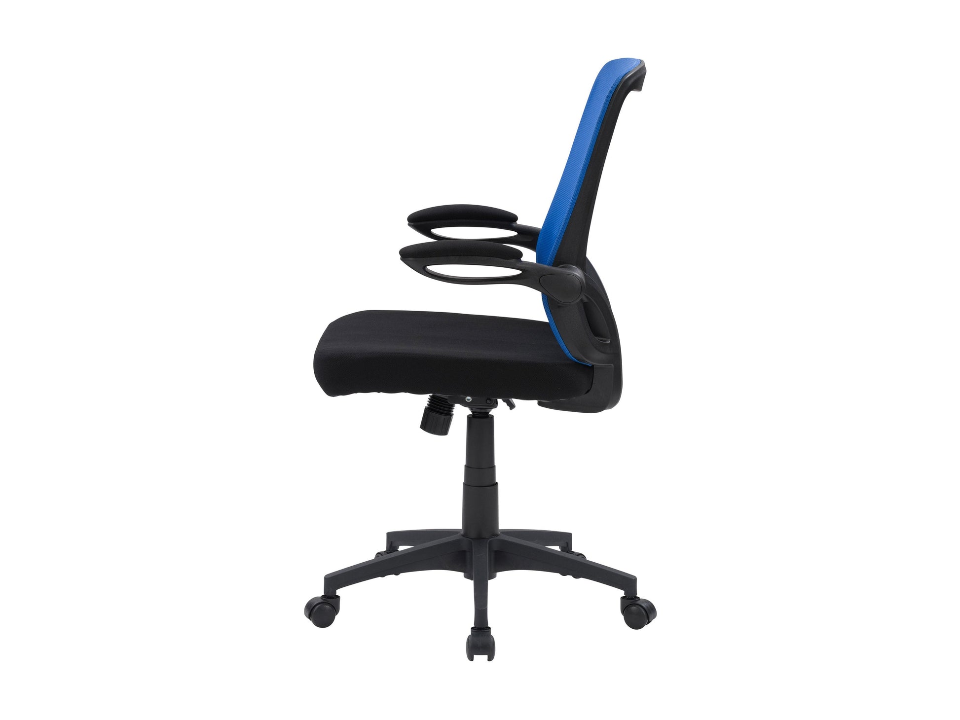 Mesh office chair in blue with ergonomic design, adjustable height, and breathable backrest.