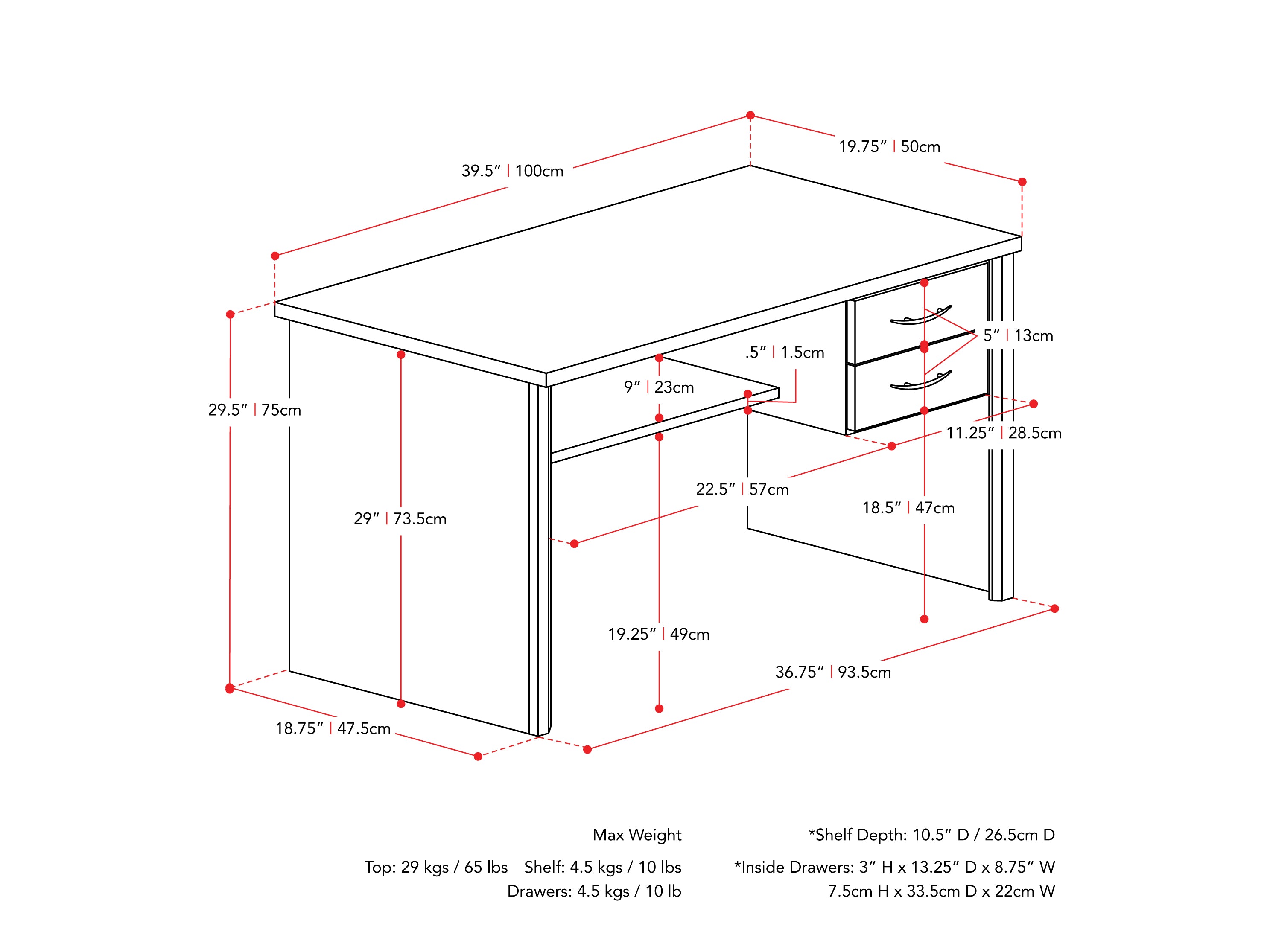 Black desk with drawers, sleek minimalist design, sturdy metal legs, and smooth matte finish for modern home office.