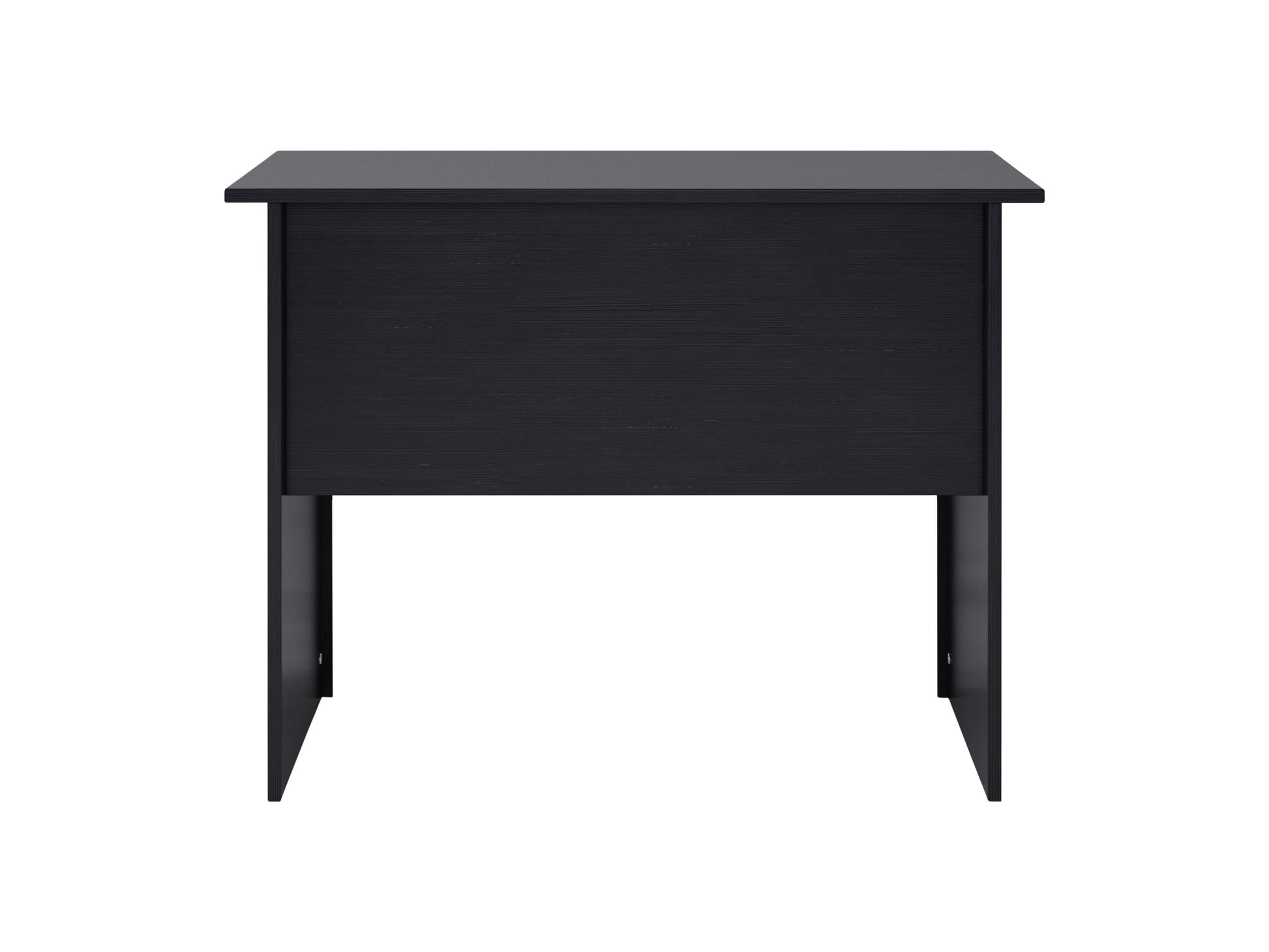 Black desk with drawers, sleek modern design, sturdy wooden construction, perfect for home office or study.