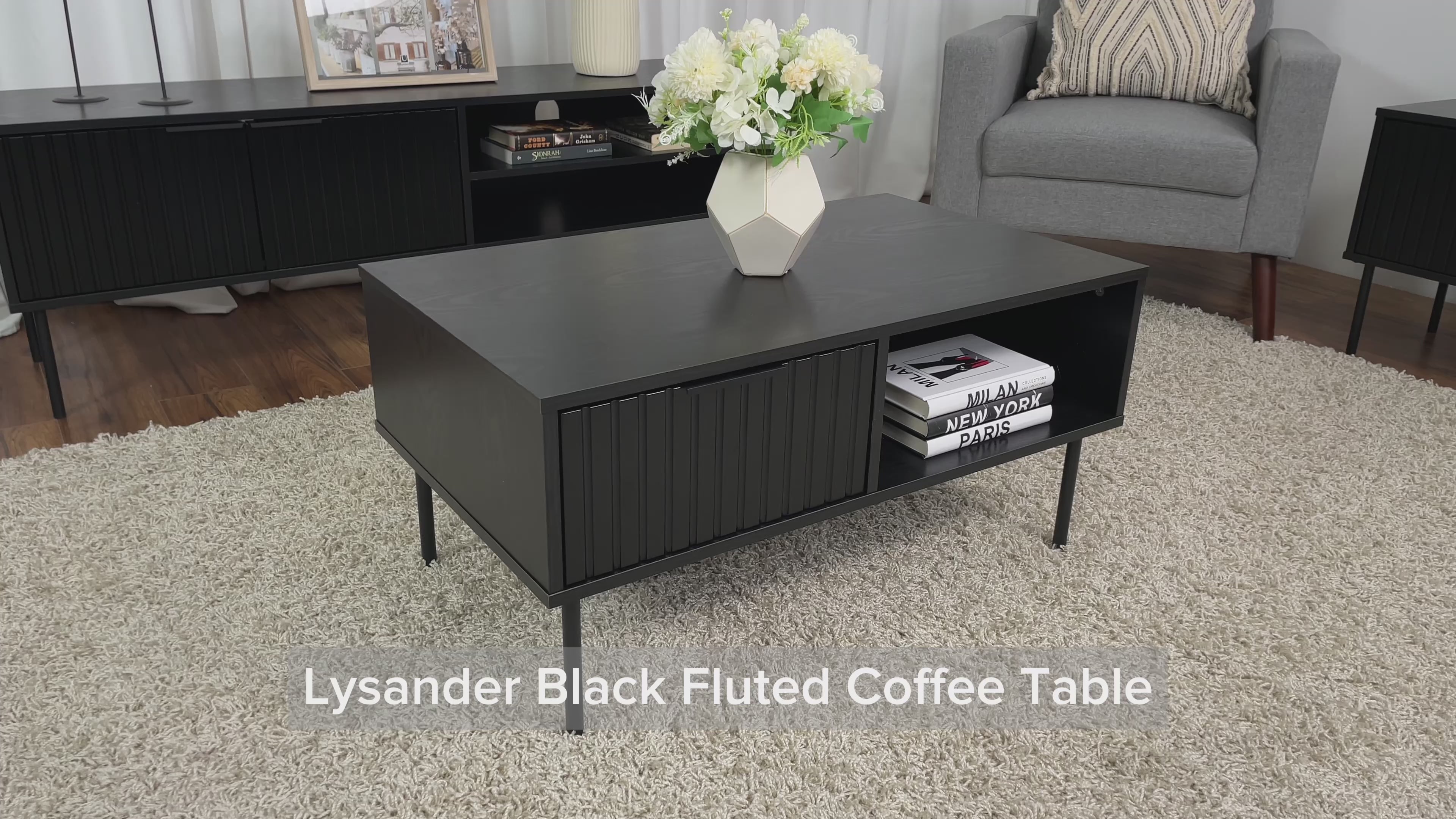 Load video: Lysander Black Fluted Coffee Table Product Video