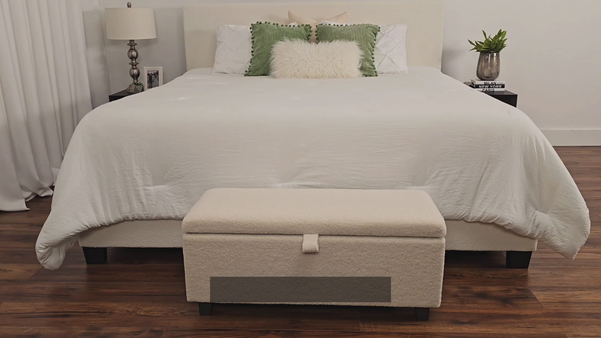 Load video: Liya Boucle Storage Ottoman Product Video