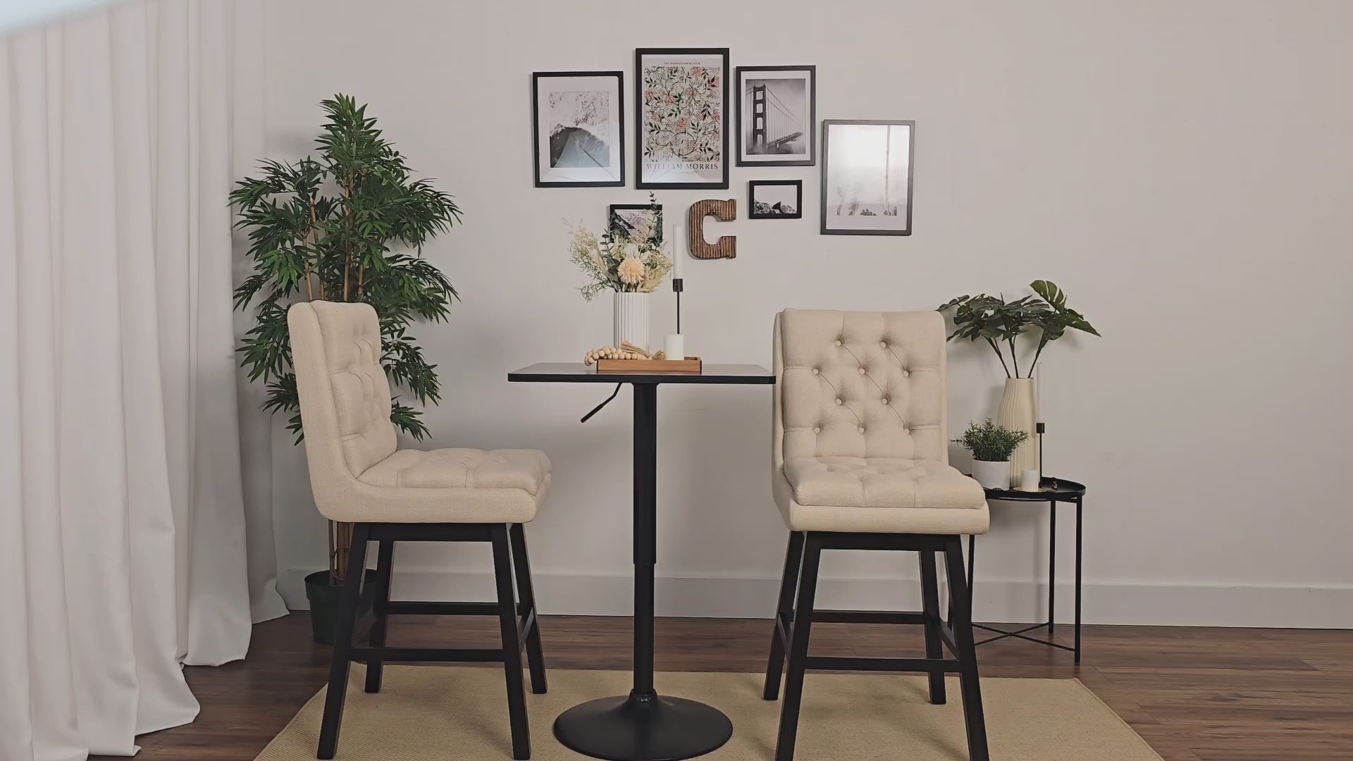 Load video: Belmont Beige Button Tufted Bar Stools Product Video