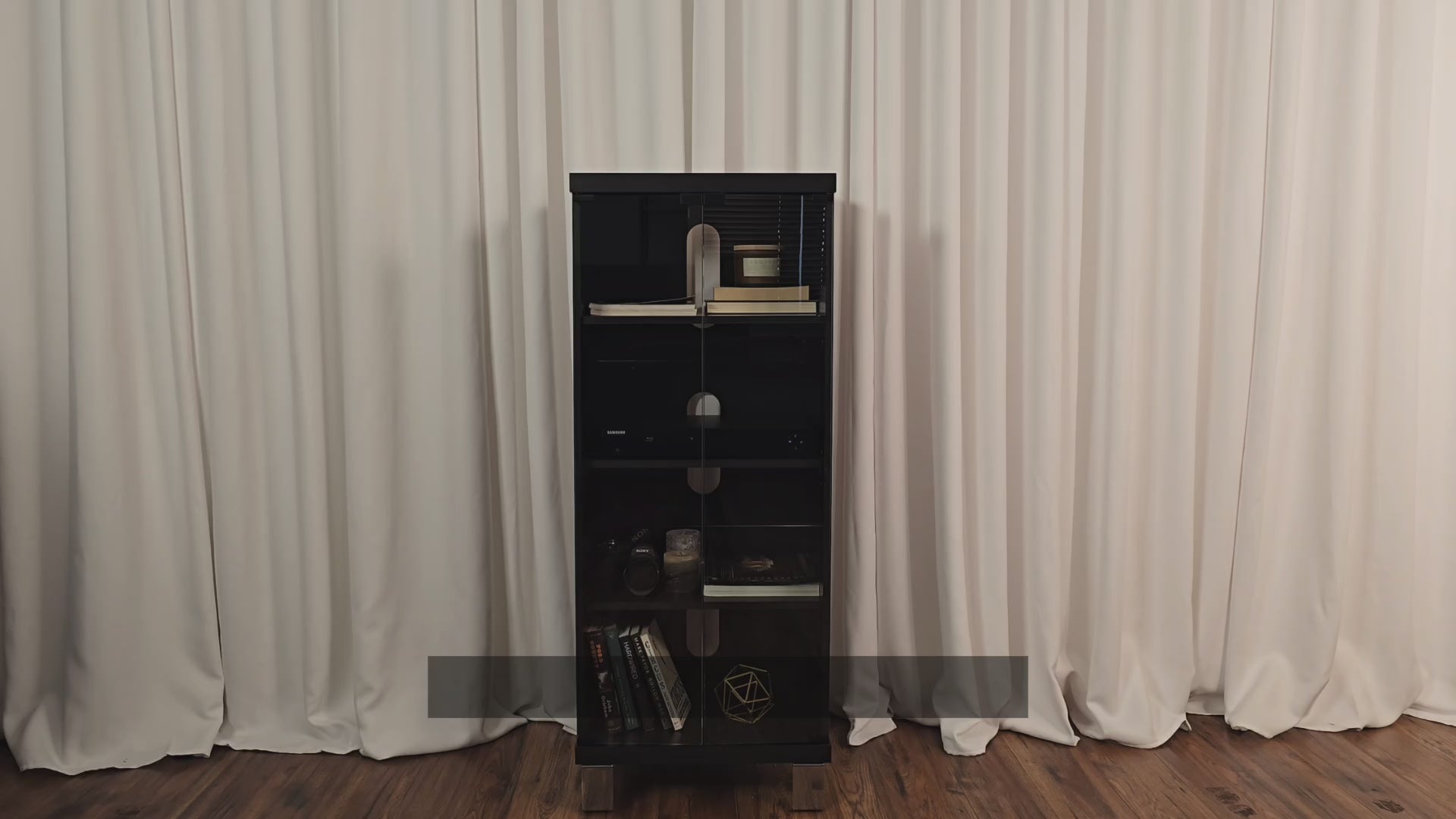 Load video: Holland Media Storage Cabinet with Doors Product Video