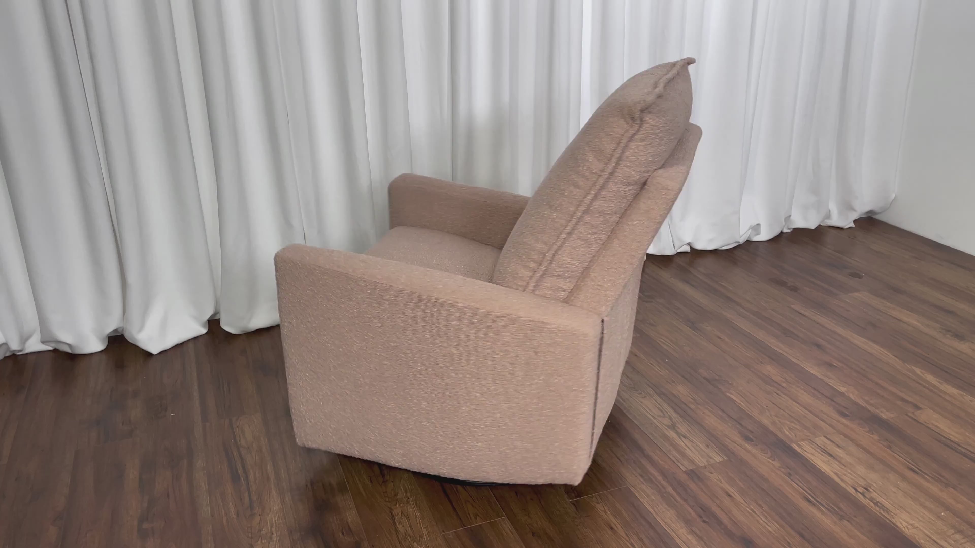 Load video: Caillie Boucle Glider Recliner Chair - Cream Product Video