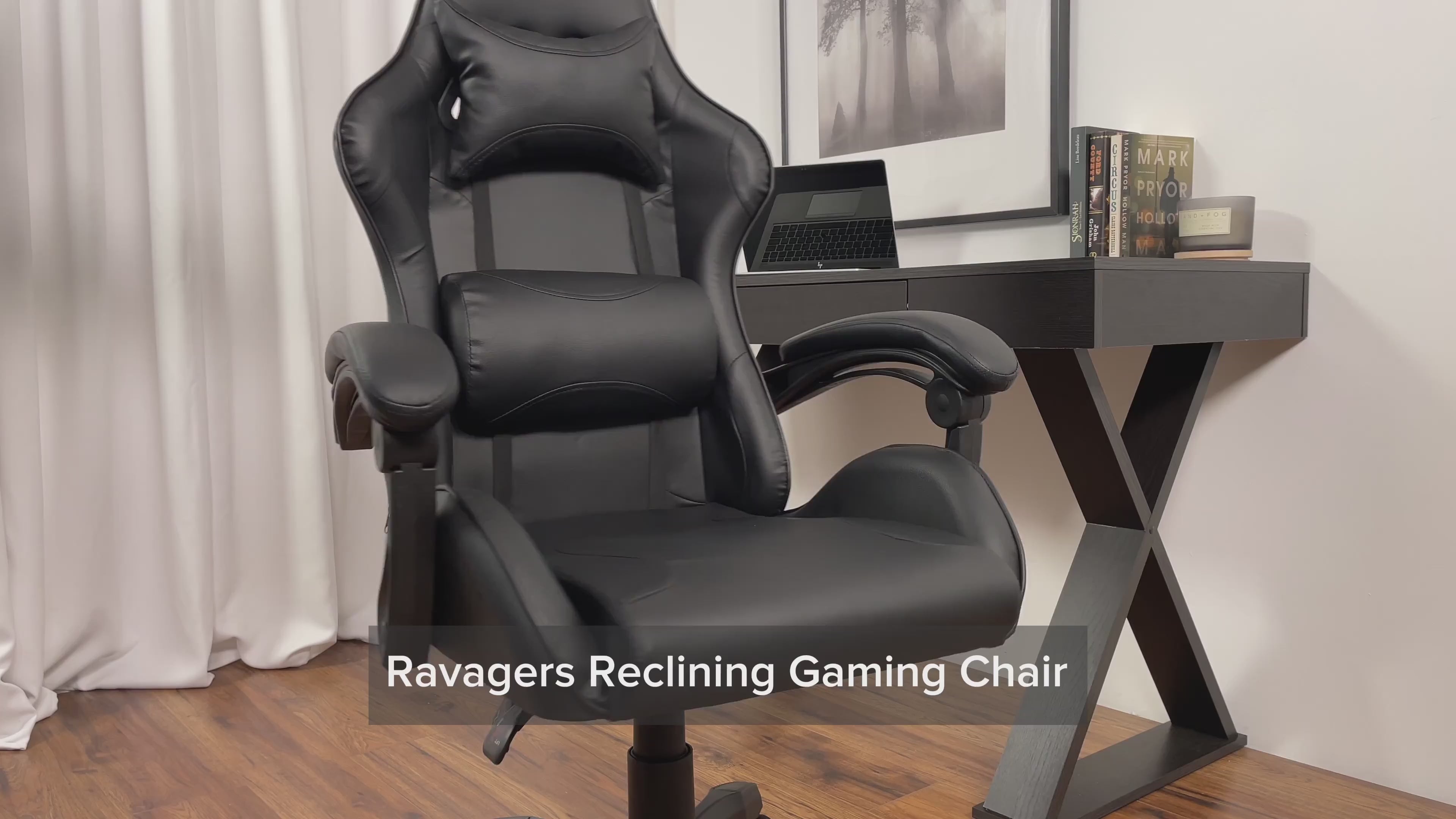 Load video: Ravagers Reclining Gaming Chair - Purple And White Product Video