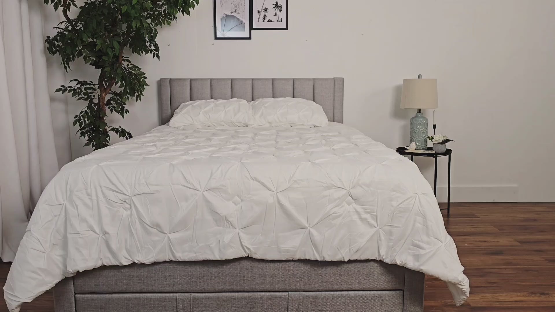 Load video: Metro Channel Tufted Beige Queen Bed with Storage Product Video