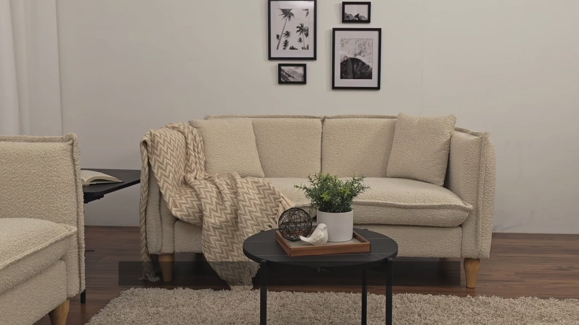 Load video: Theodore Boucle Loveseat Product Video