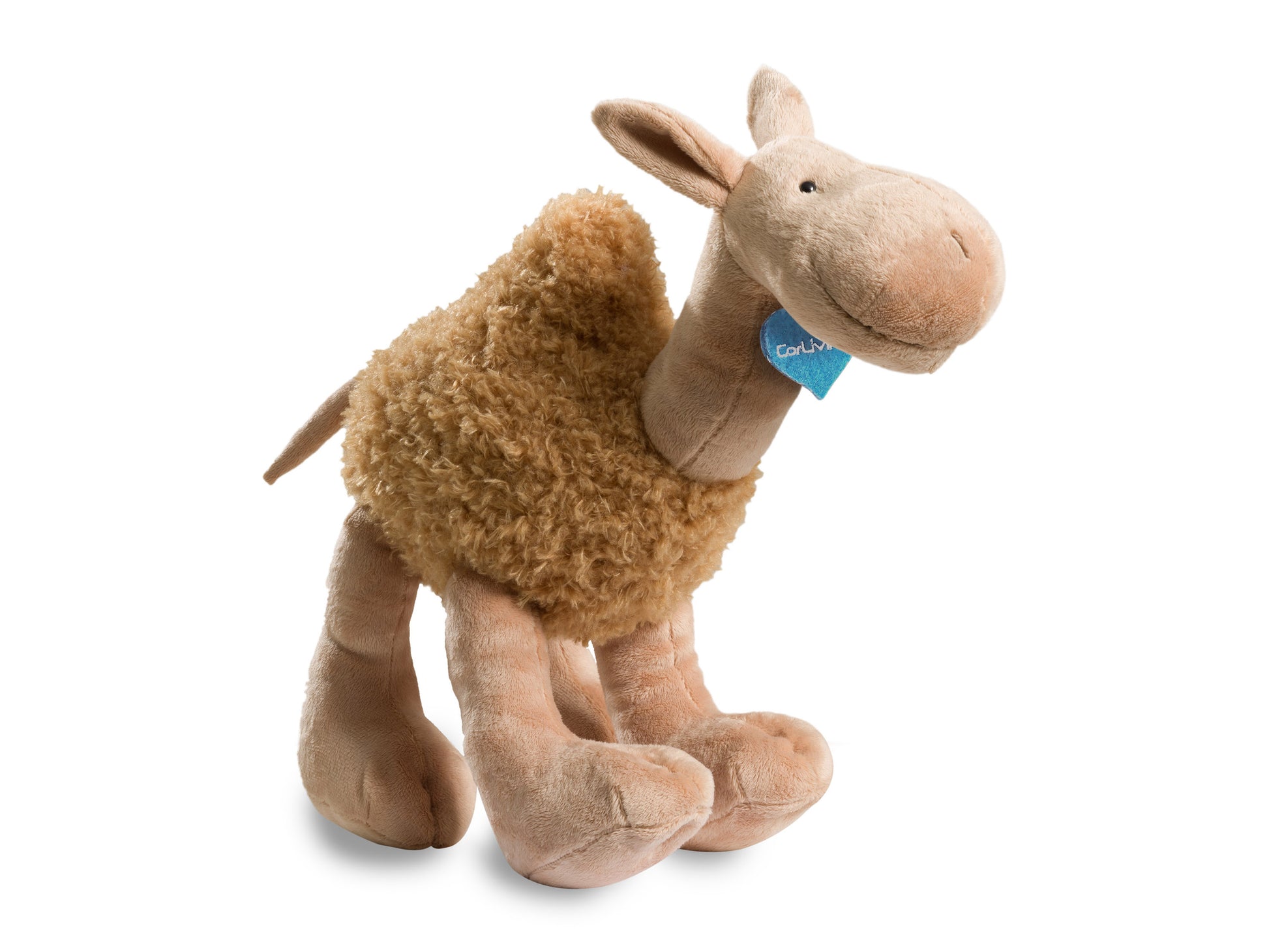 Plush camel toy named Naomi with soft, tan fur, embroidered facial features, and a huggable, plush body, perfect for children.