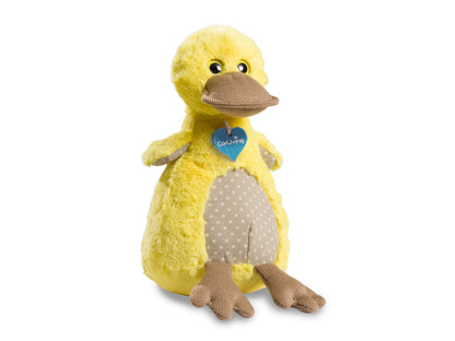 Soft plush duck toy with yellow beak, orange feet, and fluffy white body, perfect for cuddling. Stewart the Plush Duck is an adorable and huggable charity plush, ideal for children and collectors.