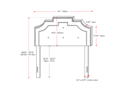 dark grey Padded Headboard, Twin / Single Aspen Collection measurements diagram by CorLiving#color_dark-grey