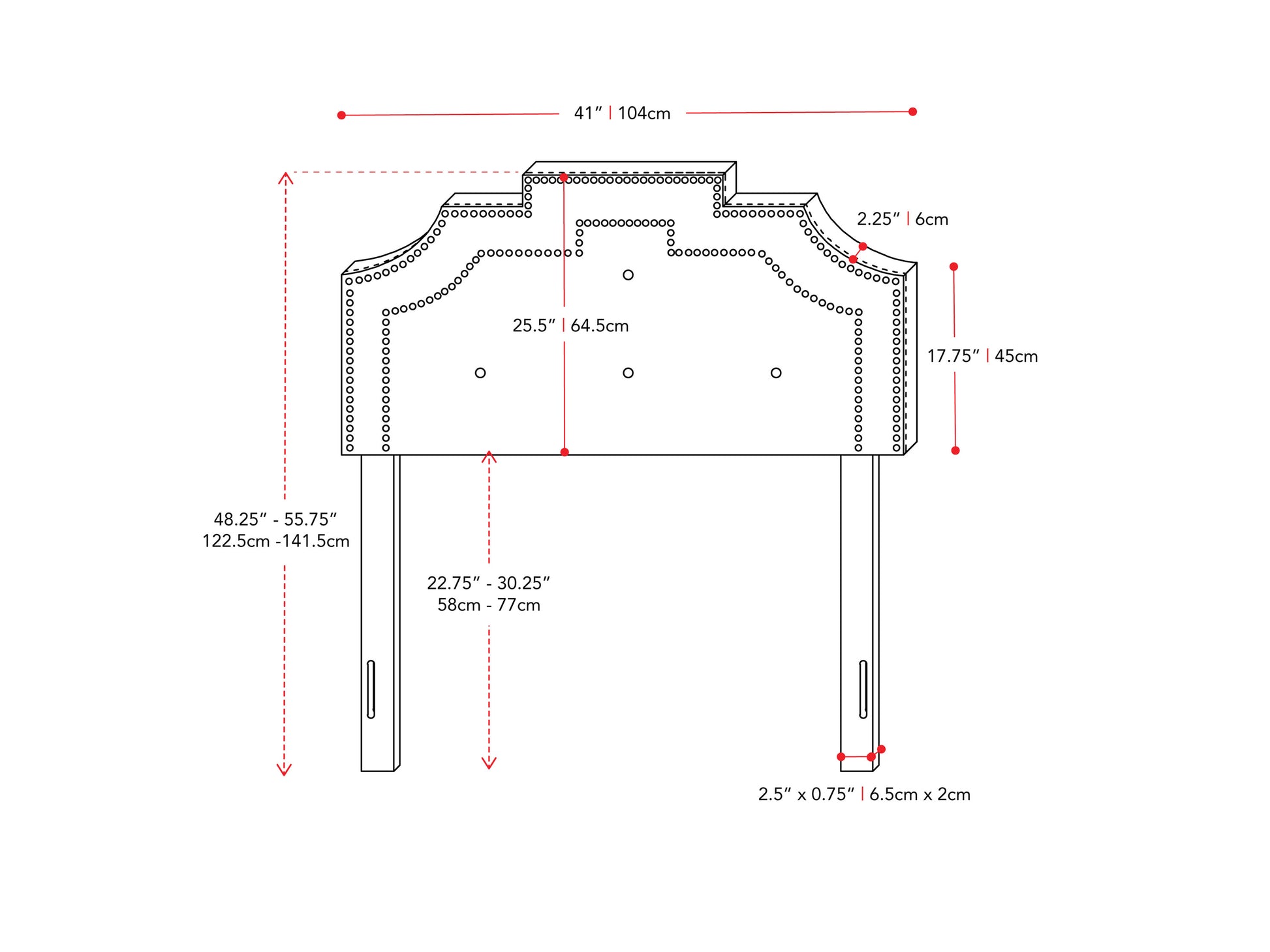 light grey Padded Headboard, Twin / Single Aspen Collection measurements diagram by CorLiving#color_light-grey