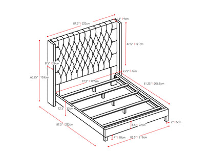 dark grey Tufted King Bed Fairfield Collection measurements diagram by CorLiving#color_dark-grey