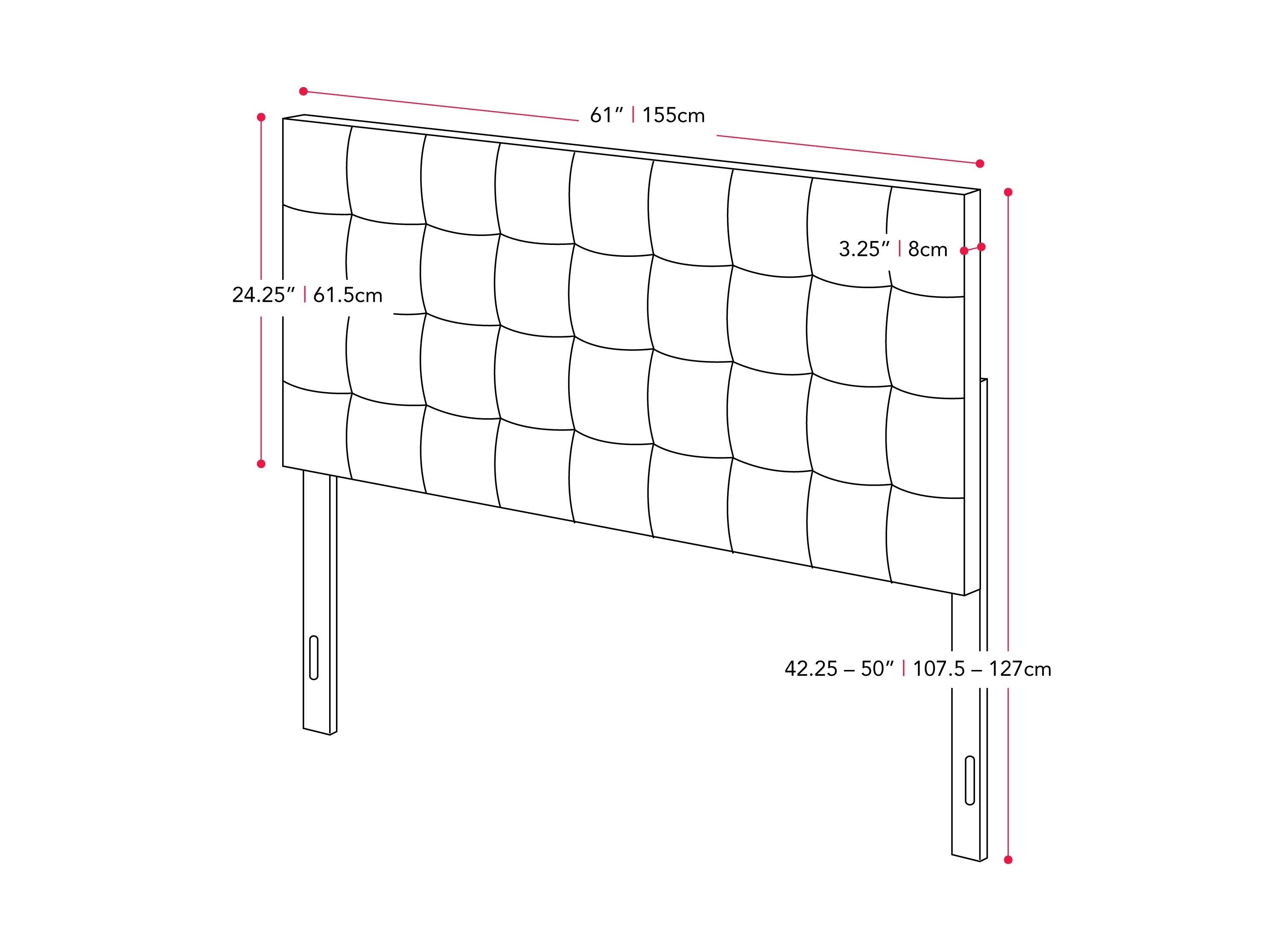 blue Modern Headboard, Queen Valencia Collection measurements diagram by CorLiving#color_blue