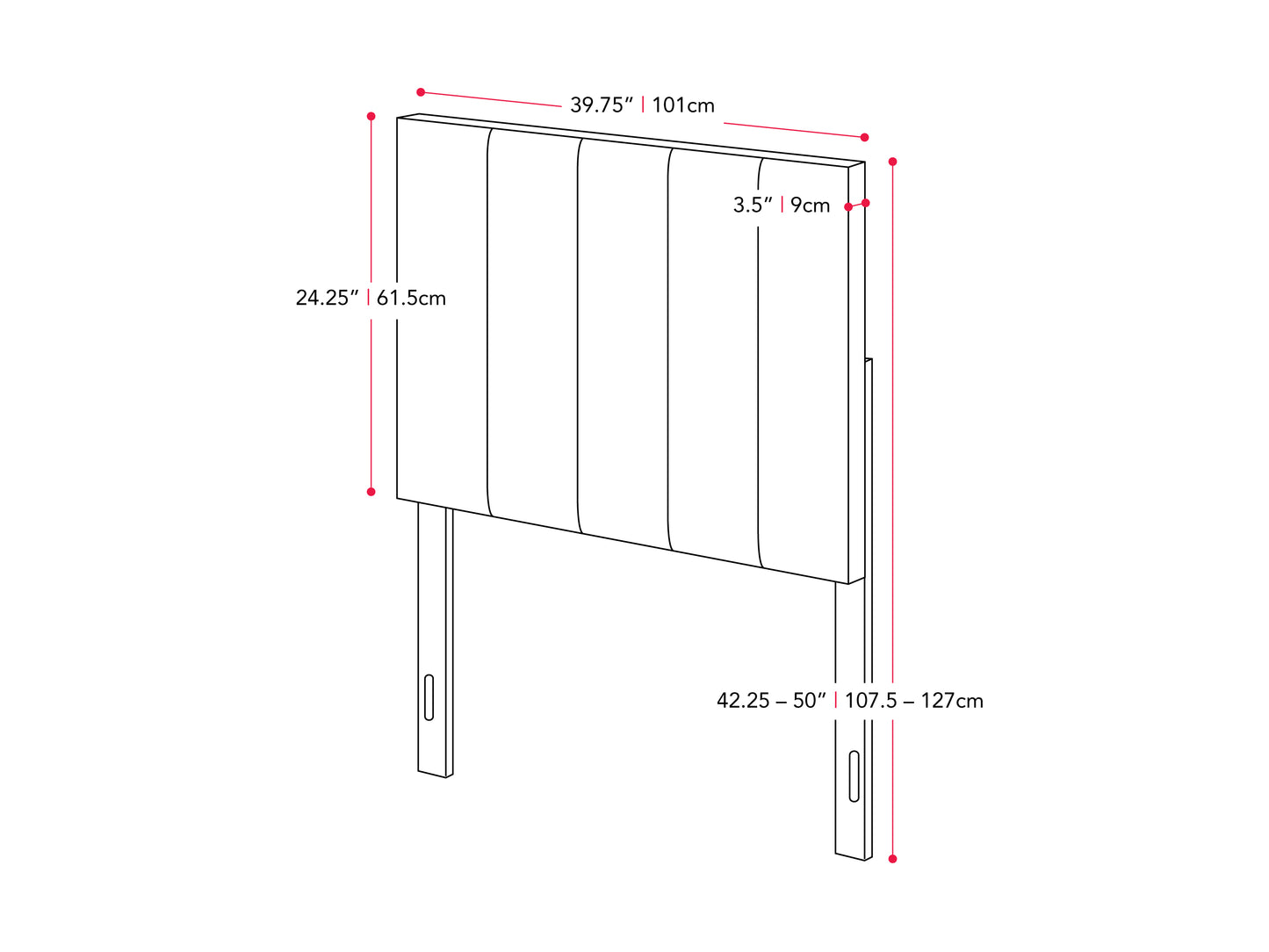 cream Panel Headboard, Twin / Single Helena Collection measurements diagram by CorLiving#color_cream