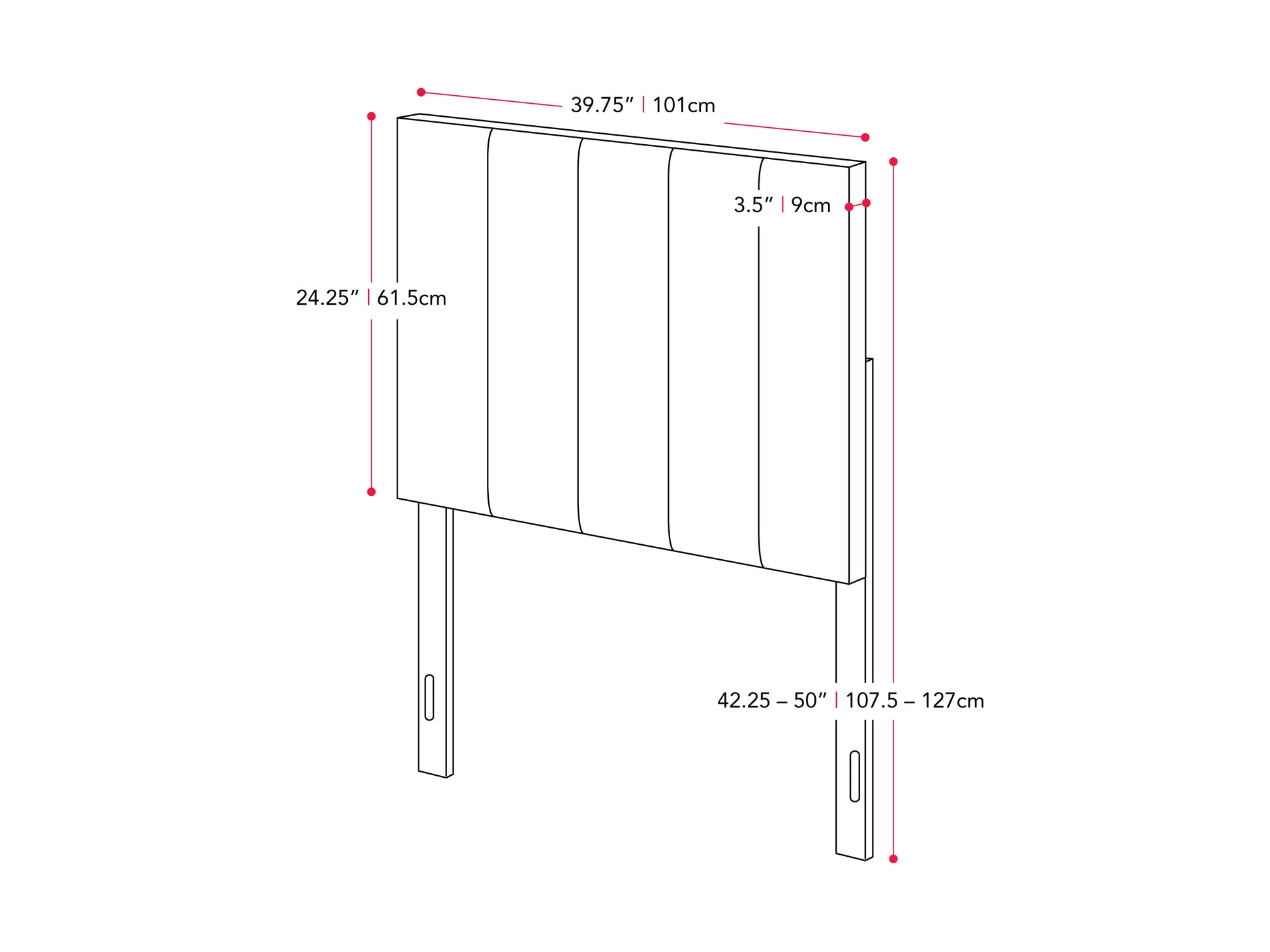 cream Panel Headboard, Twin / Single Helena Collection measurements diagram by CorLiving#color_cream