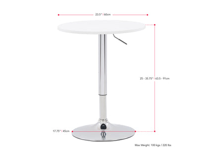 white Adjustable Height Bar Table, Round Maya Collection measurements diagram by CorLiving#color_white