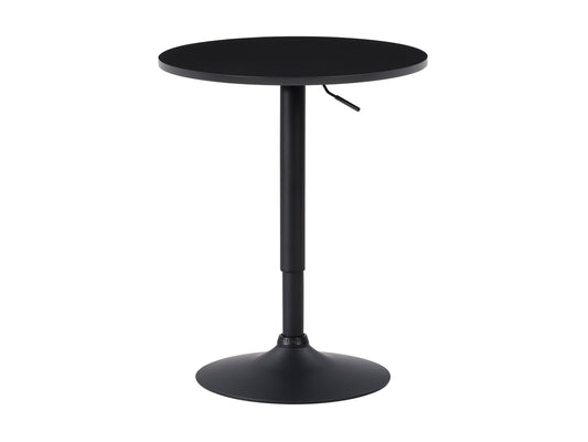 Modern industrial bar table with a sleek black metal frame, rectangular wooden tabletop in a rich walnut finish, and a sturdy cross-brace design for added stability. Ideal for contemporary dining spaces.