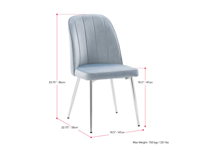 blue Velvet Dining Room Chairs, Set of 2 Noelle Collection measurements diagram by CorLiving#color_blue