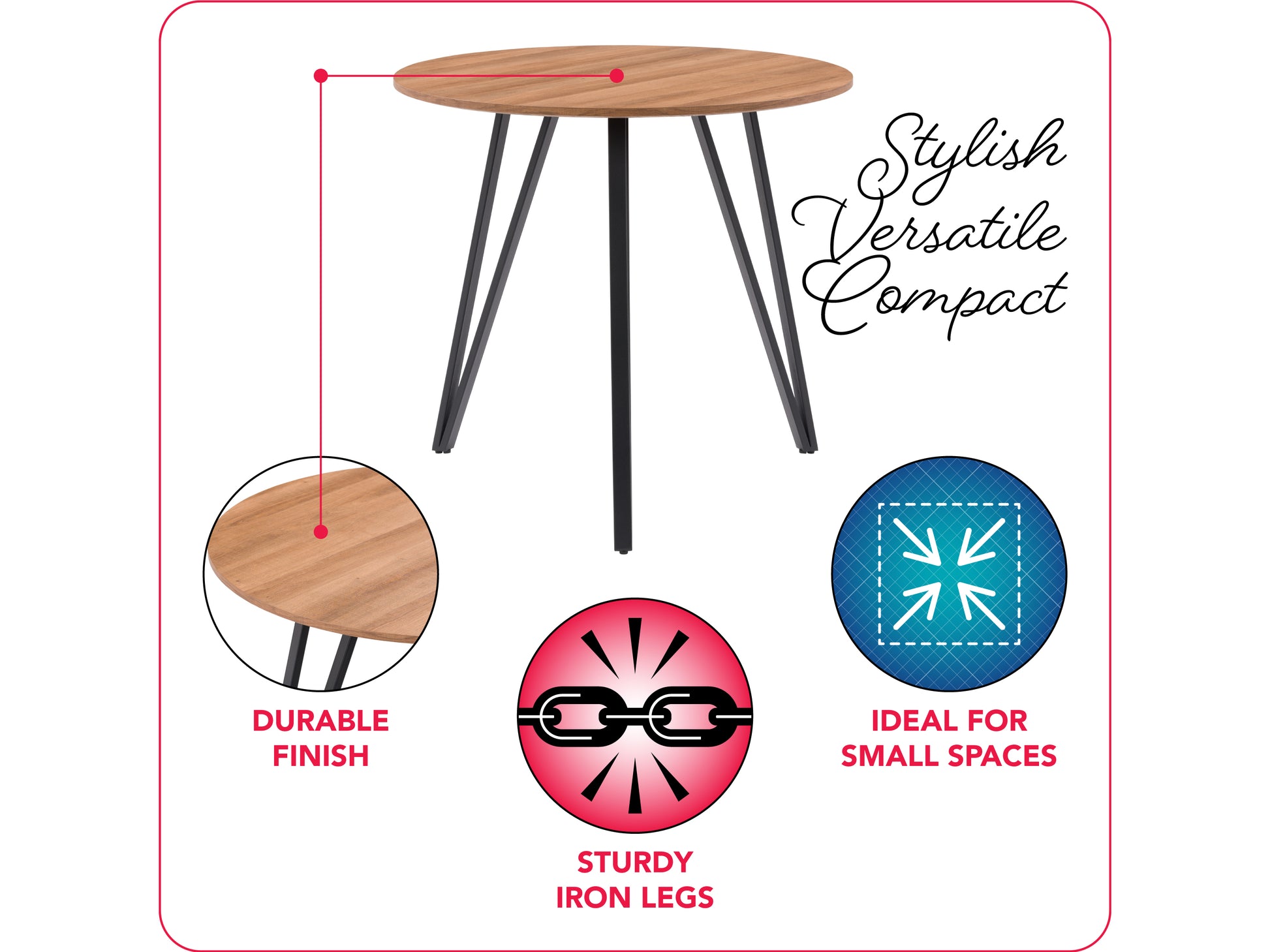 black 5pc Round Dining Table Set Ezra Collection infographic by CorLiving#color_ezra-black