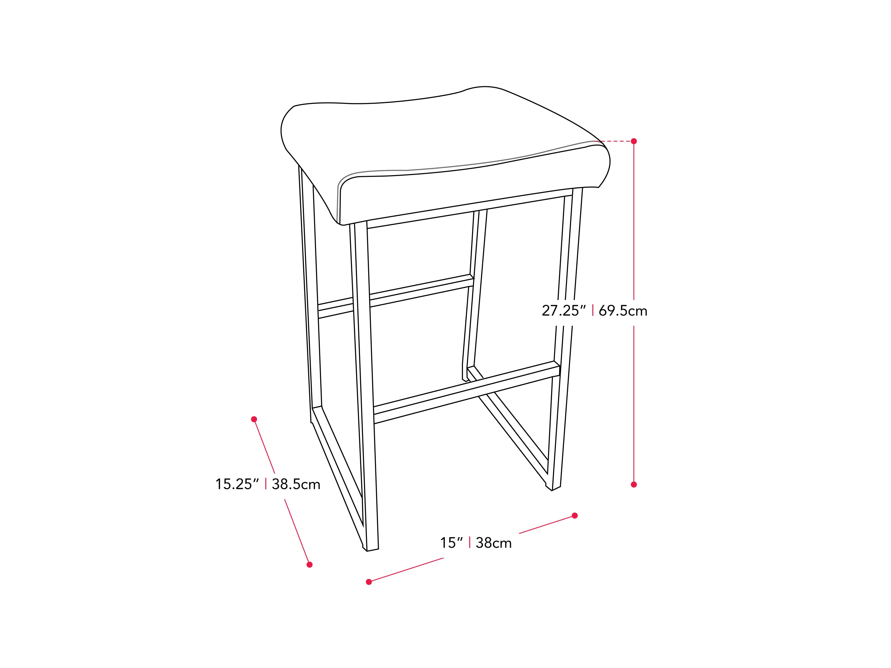 black Backless Bar Stools Set of 2 Milo Collection measurements diagram by CorLiving#color_black