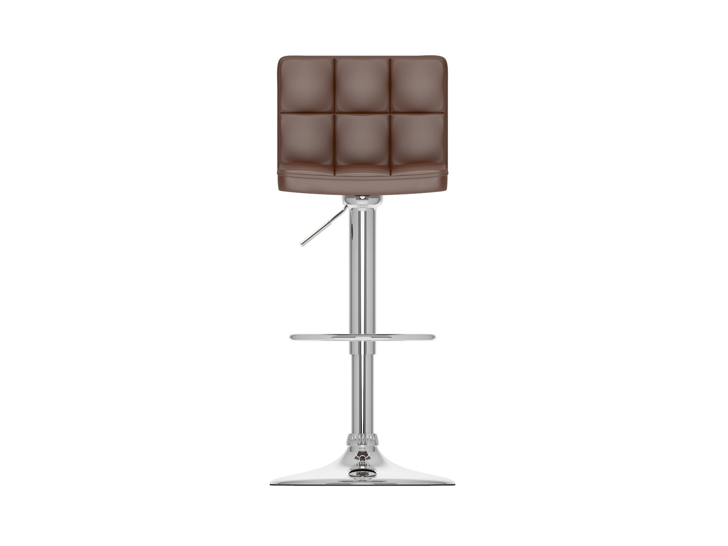 Set of 2 brown bar stools with cushioned seats, wooden legs, and footrests. Perfect for kitchen islands or home bars.