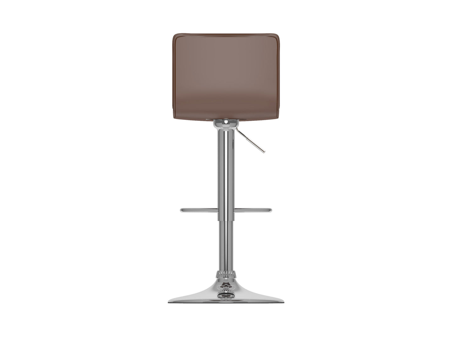 Set of 2 brown bar stools with cushioned seats, wooden legs, and metal footrests; perfect for kitchen islands or home bars.