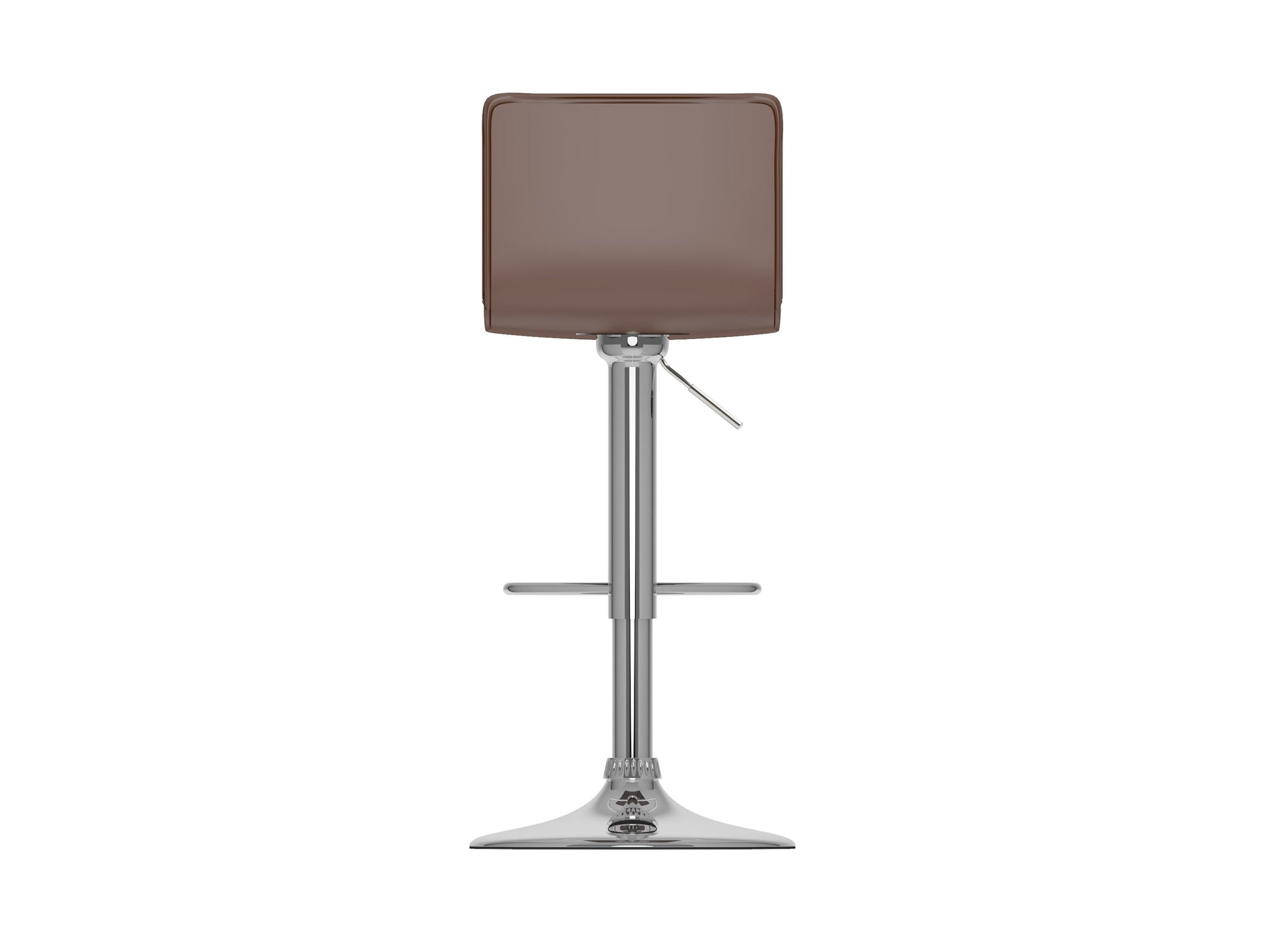 Set of 2 brown bar stools with cushioned seats, wooden legs, and metal footrests; perfect for kitchen islands or home bars.