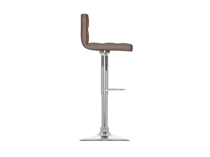 Black and brown bar stool with a curved backrest, upholstered seat, and wooden legs featuring a footrest. Ideal for kitchen islands or bar areas, blending modern and rustic design elements.