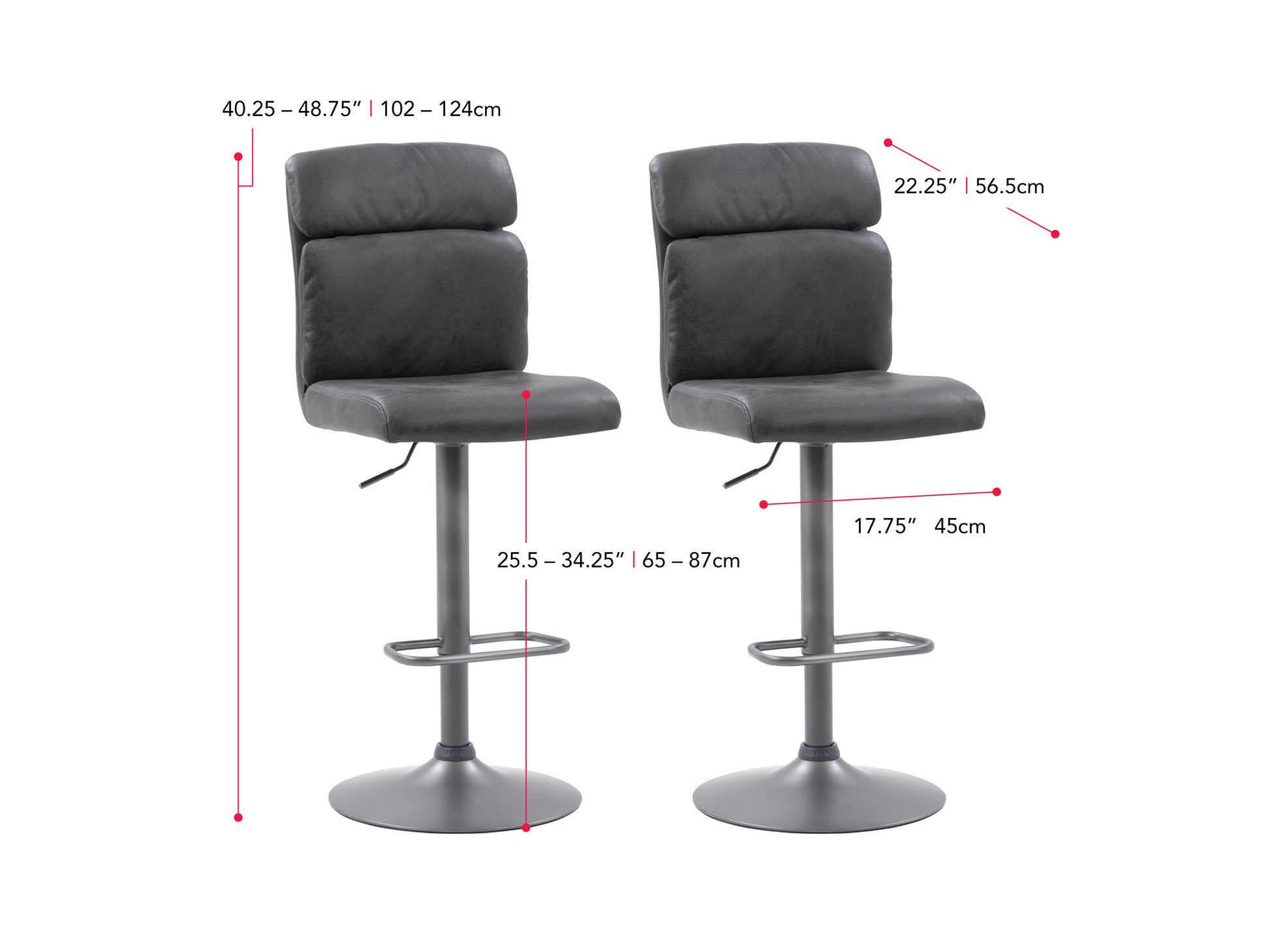 black Swivel Bar Stools Set of 2 Sawyer Collection measurements diagram by CorLiving#color_black