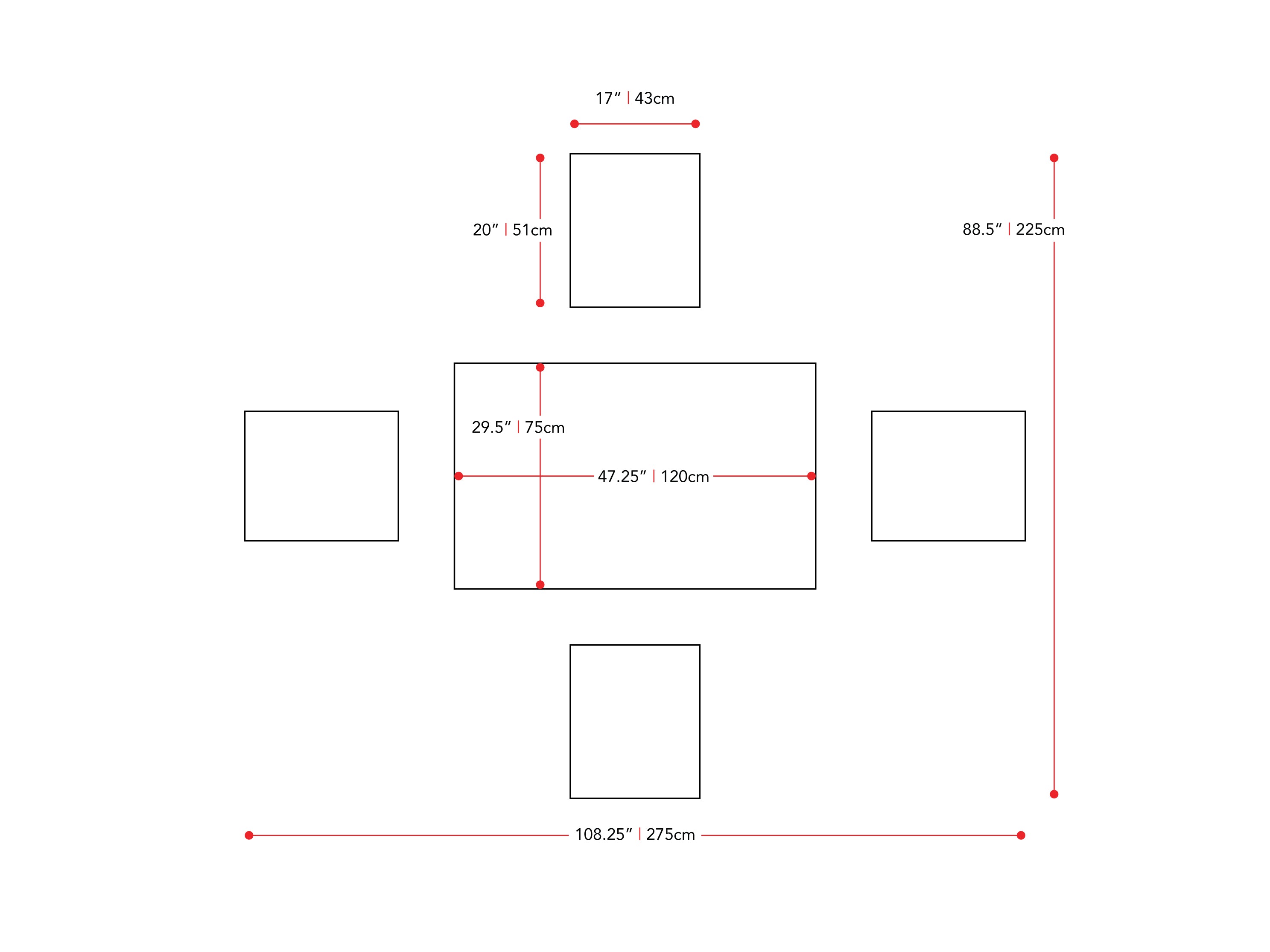 5pc Grey and White Dining Set Michigan Collection measurements diagram by CorLiving#color_michigan-grey-and-white