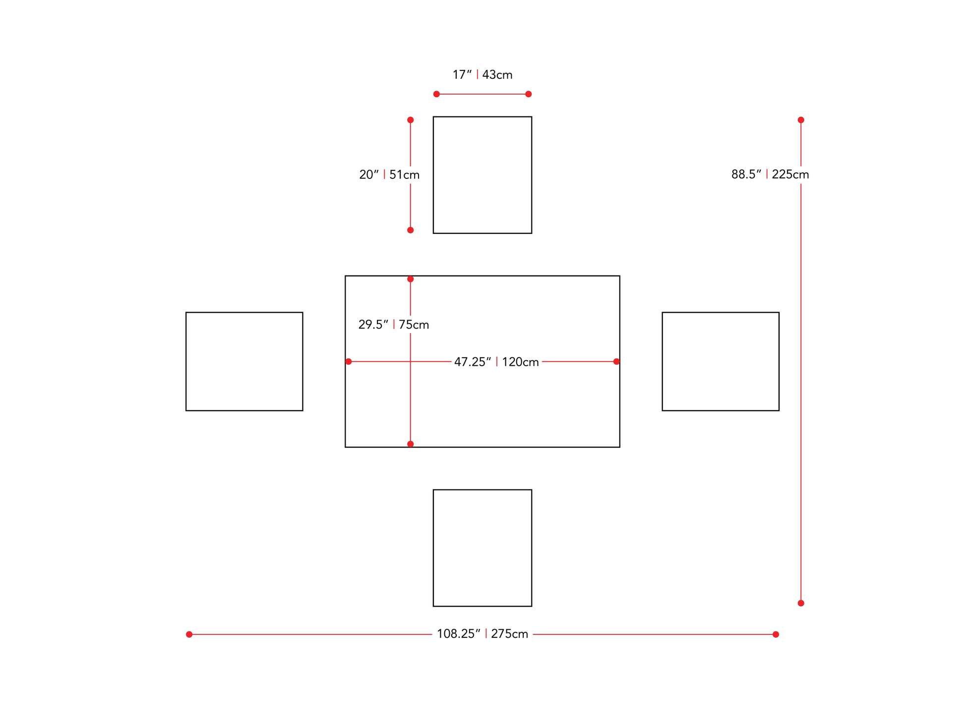 5pc Grey and White Dining Set Michigan Collection measurements diagram by CorLiving#color_michigan-grey-and-white