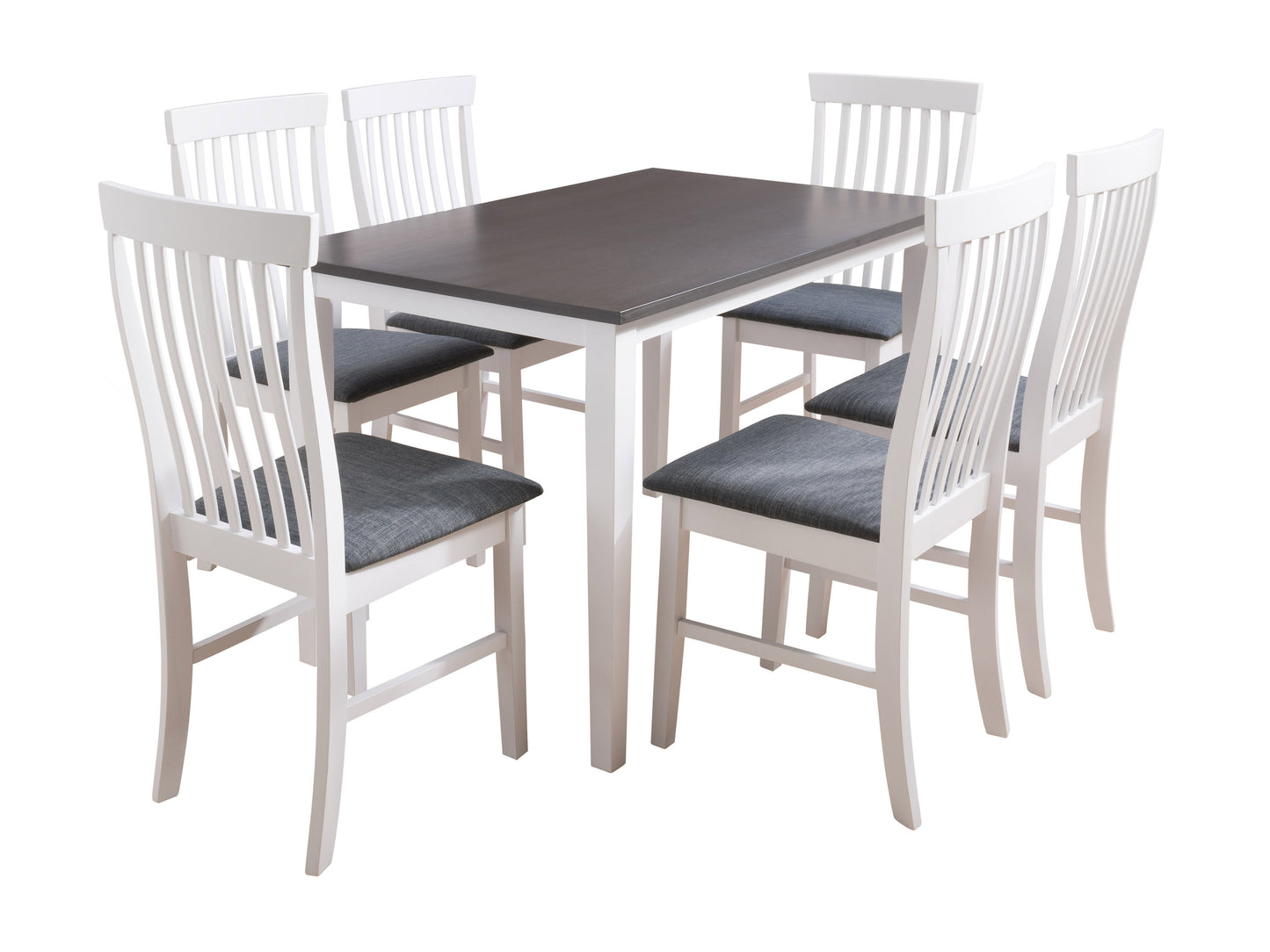 Modern dining set with a rectangular wooden table, black metal legs, and four matching wooden chairs with cushioned seats. The set features a sleek, minimalist design ideal for contemporary dining rooms.