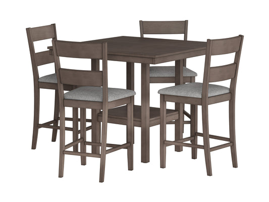 Modern dining set with a rectangular wooden table and four cushioned chairs in beige fabric, featuring sleek black metal legs and a minimalist design, perfect for contemporary dining rooms.