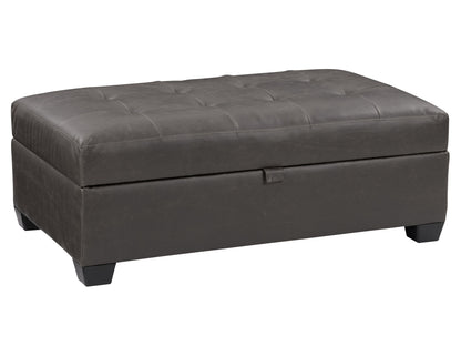 Beige tufted ottoman with storage, featuring soft fabric upholstery, button-tufted top, and sturdy wooden legs. Ideal for living room or bedroom, providing both seating and hidden storage space.