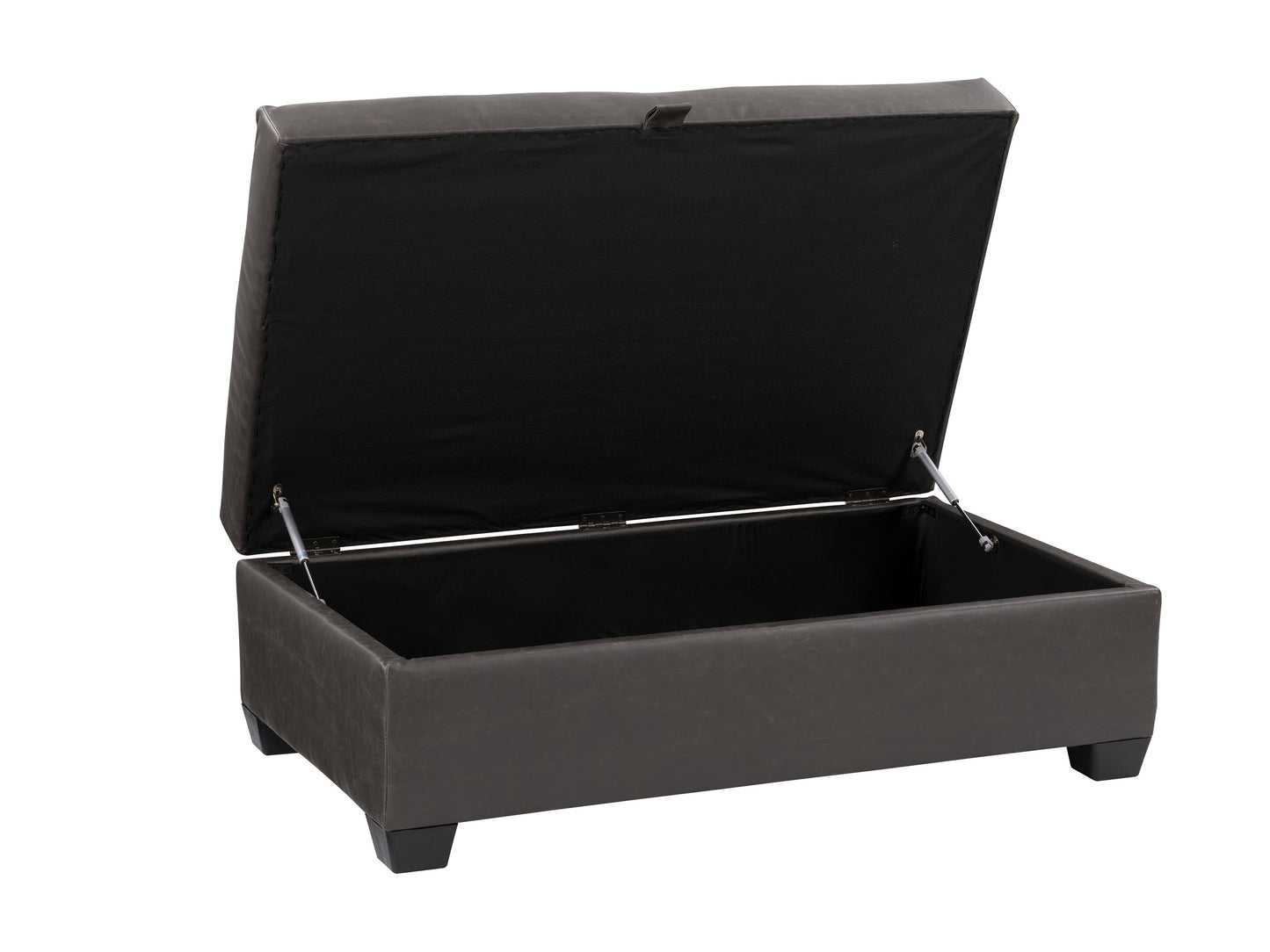 Gray velvet tufted ottoman with black metal legs, featuring a rectangular shape and plush cushioning, perfect for modern living room decor and extra seating.