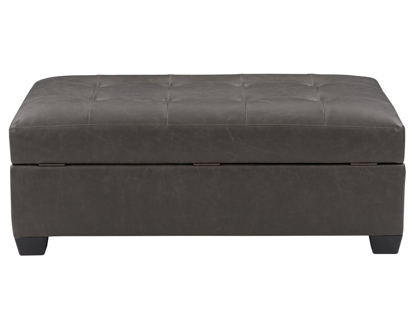 Tufted ottoman with storage in a deep blue velvet finish, featuring button-tufted design, wooden legs, and spacious interior compartment for versatile home decor and functional organization.