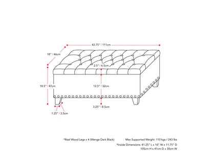 navy blue End of Bed Storage Bench Leilani Collection measaurments diagram by CorLiving#color_leilani-navy-blue