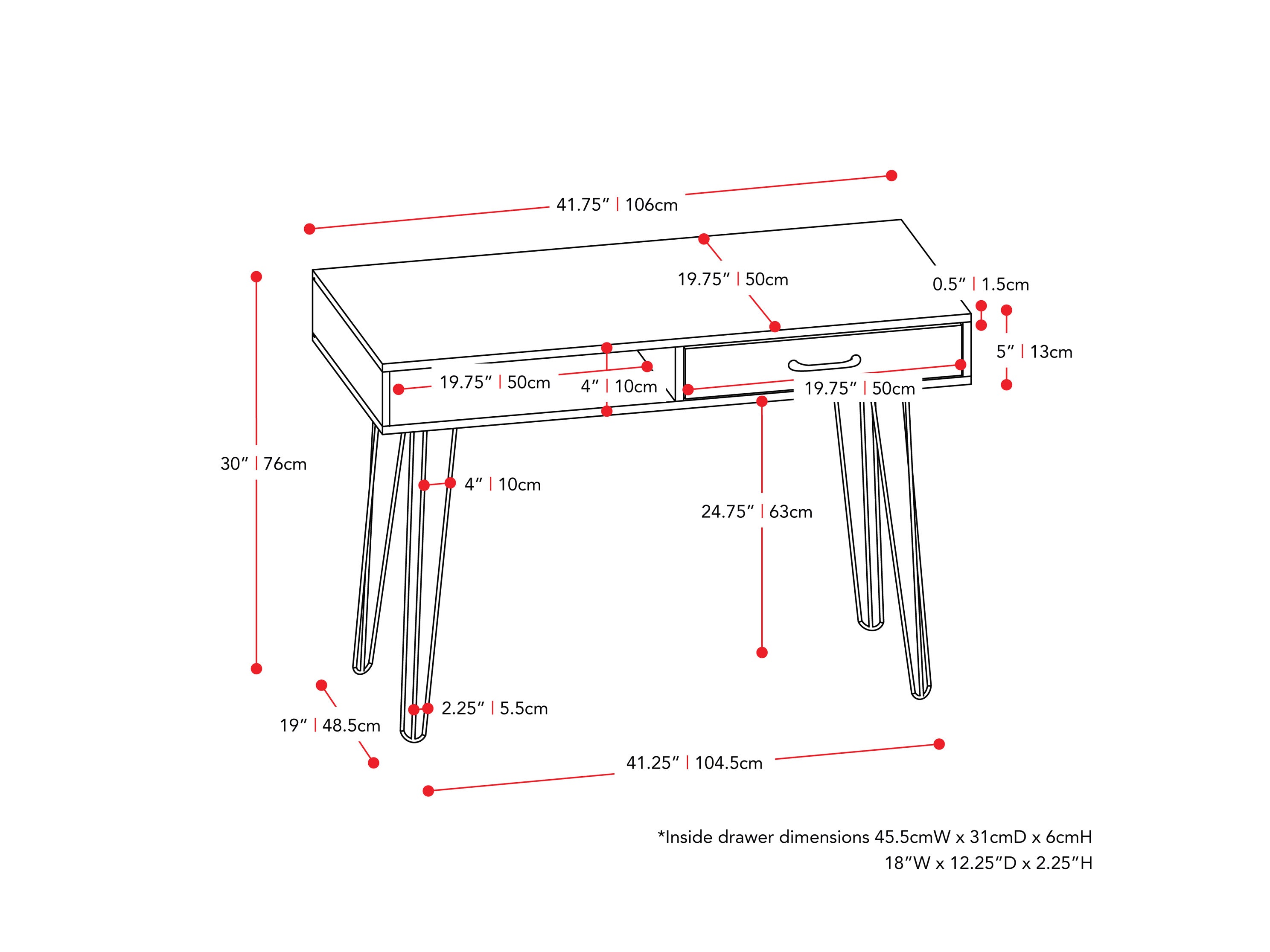 chevron pattern ravenwood black Small Desk with Drawer Ellison Collection measurements diagram by CorLiving#color_chevron-pattern-ravenwood-black