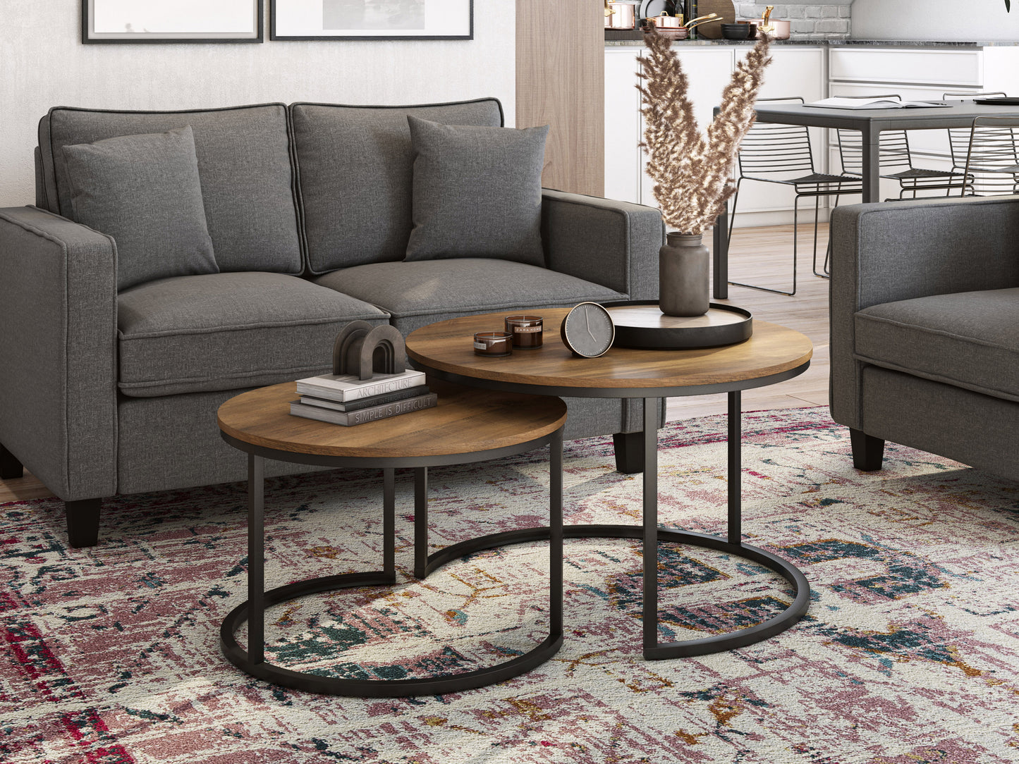 dark brown Nesting Coffee Table Fort Worth Collection lifestyle scene by CorLiving#color_fort-worth-brown-wood