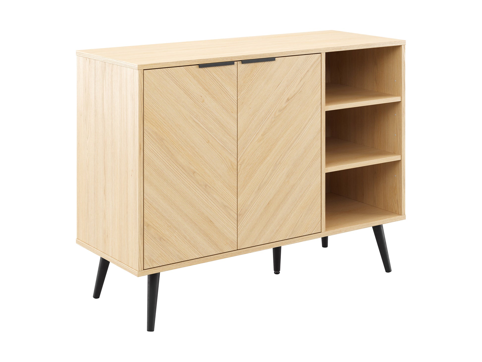 Modern white and natural wood sideboard with three drawers and two cabinets, featuring sleek minimalist design, sturdy construction, and ample storage space, ideal for contemporary living rooms or dining areas.