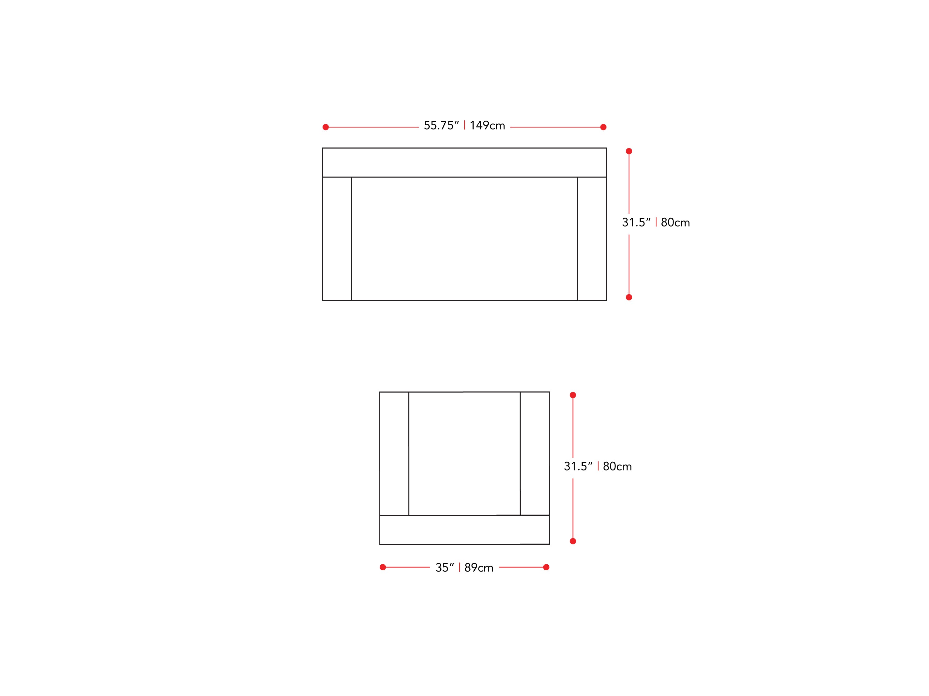 dark grey 2 Seater Loveseat and Chair Set, 2 piece Caroline collection measurements diagram by CorLiving#color_dark-grey