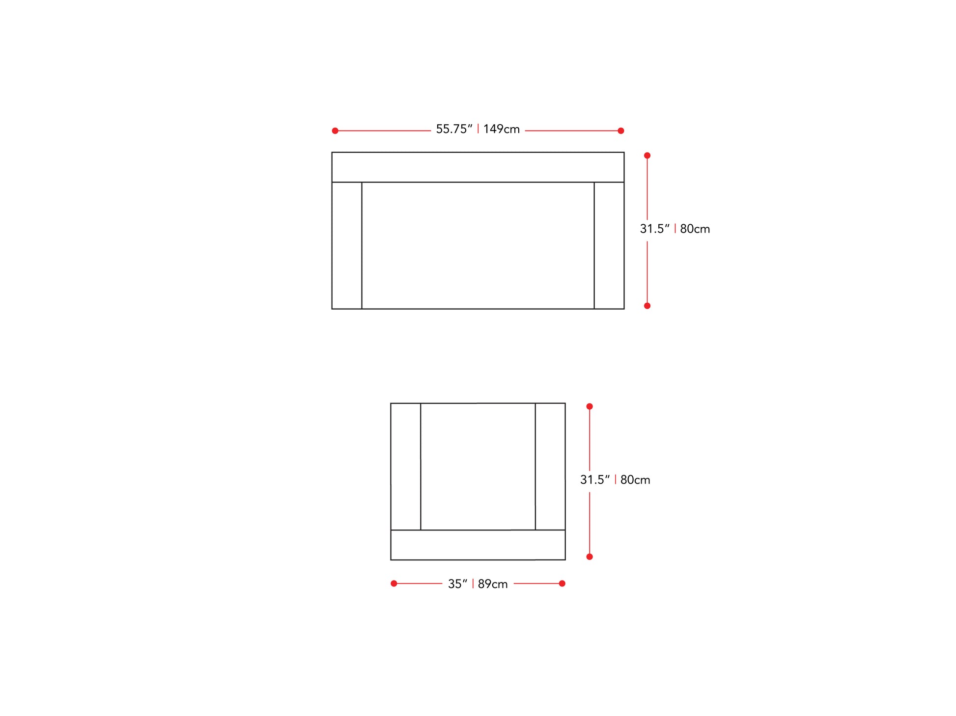 dark grey 2 Seater Loveseat and Chair Set, 2 piece Caroline collection measurements diagram by CorLiving#color_dark-grey