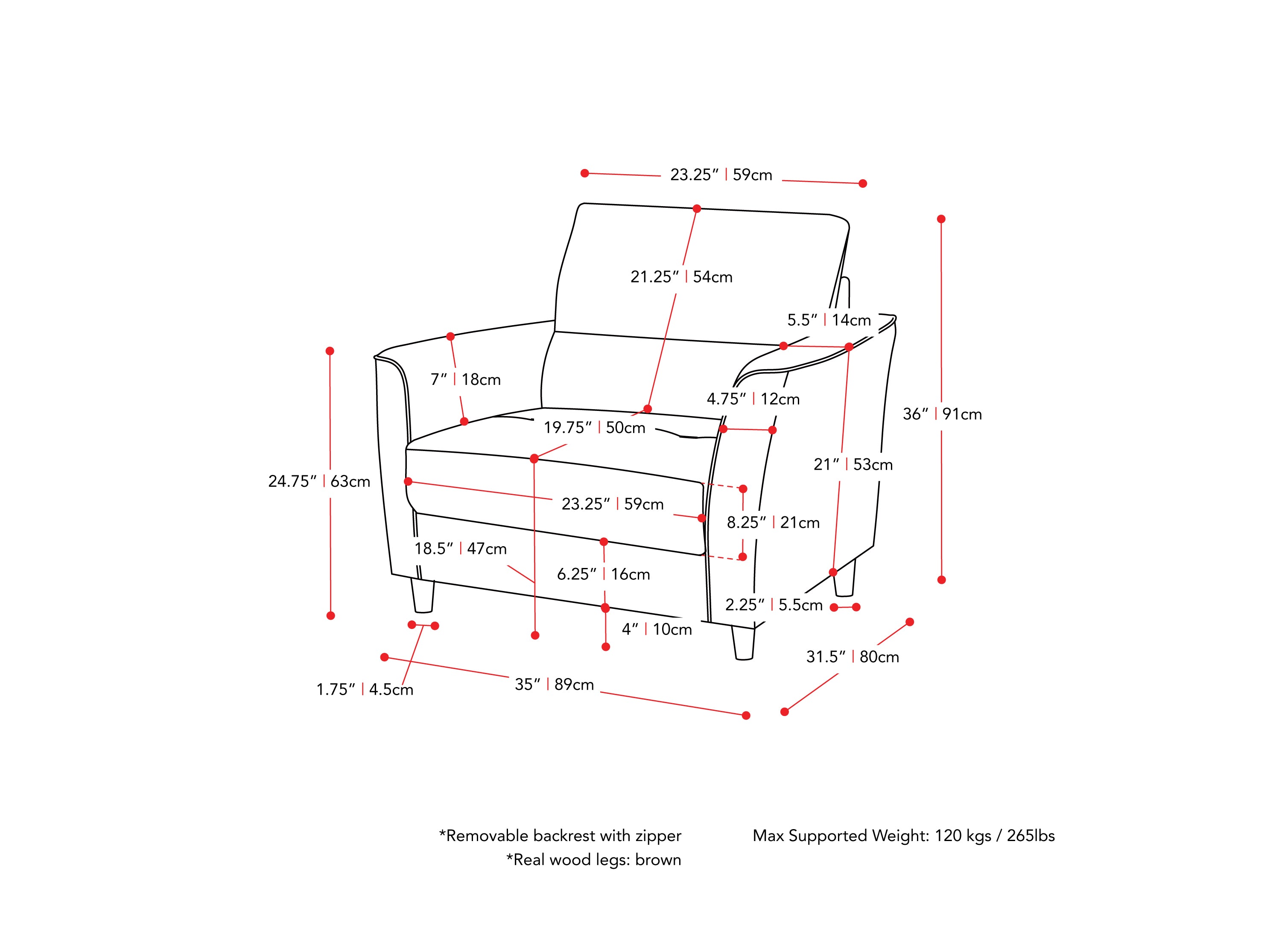 dark grey 2 Seater Loveseat and Chair Set, 2 piece Caroline collection measurements diagram by CorLiving#color_dark-grey